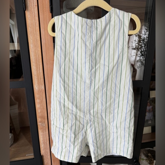 St. Patricks Day four leaf clover jon jon romper smock appliqué baby boy stripes - Picture 3 of 8